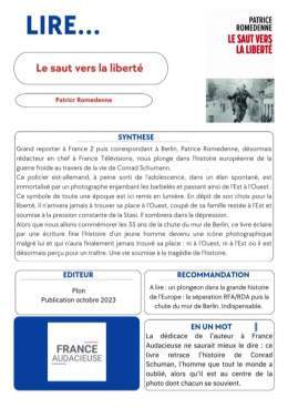 Pour les 35 ans de la chute du Mur de #Berlin , je vous recommande très vivement Le Saut vers la Liberté du journaliste @PatRomedenne . @AudacieuseF partage meme une fiche de #lecture