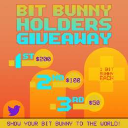 Bit Bunny Holder Giveaway Contest is ON!   How to participate:   Share your Bit Bunny on Twitter.   Tag us @BitcoinBunnys   Use hashtags #Ordinals &amp; #BRC20   Post your proof on our Discord server!  You could win up to $200! Start sharing &amp; go