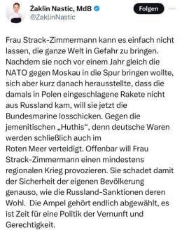 Lieber Frau Nastic,  Wie passt Terrorismus zu Gerechtigkeit?   Vielleicht haben Sie zu viele Copnik getrunken?   #SPDentrussifizieren #StandWithUkraine #ArmUkraineNow #SlavaUkraini #Misstrauensvotum #RussiaIsATerroristState #VisaBan #FreeTaurusQuote