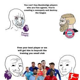 Bayern Munich buying a free agent and a 34 years old keeper with a 6 months contract for &euro;8M  vs.   Premier League clubs buying from the Bundesliga: