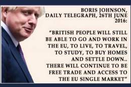 "British people will still be able to go and work in the EU, to live, to travel, to study, to buy homes and settle down. There will continue to be free trade and access to the EU Single Market."  Boris Johnson (2016)  #BrexitReality