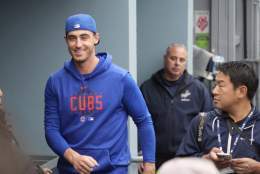 Cody Bellinger was all smiles as he was greeted by a large media scrum in his return to Dodger Stadium. This is his first time being on the visitor&rsquo;s side. #Dodgers #Cubs