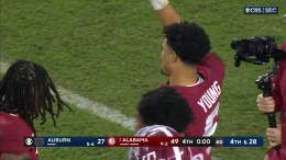 Bryce Young with a wave to the Alabama crowd after an Iron Bowl victory.