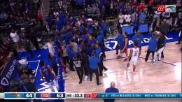PISTONS-MAGIC MAYHEM   Moe Wagner shoved Killian Hayes into the Pistons bench.  Hayes retaliated by punching him in the back of the head and Wagner appears to lose consciousness.