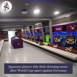 Leaving it immaculate despite their unexpected win   Japanese players tidy their dressing room following #WorldcupQatar2022 win against Germany
