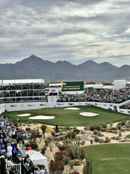 Front-left pin at 16 today. Wind slightly into. Perfect conditions for a high-draw 9 iron from Rory McIlroy that takes one hop, spins back and goes in. Just saying. A man can dream.