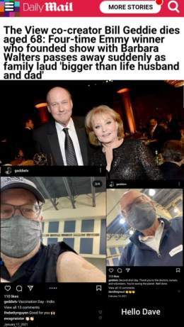 The View co-host Joy Behar tweeted:   "We are saddened by the Sudden Death of Bill Geddie. As a producer, he kept us together and was very loyal to his staff"  #DiedSuddenly #Pfizer
