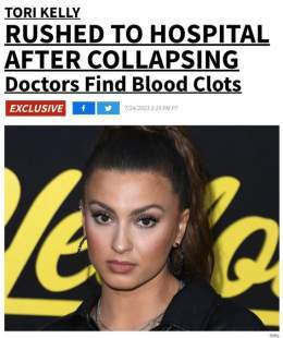 30 y/o singer Tori Kelly is now hospitalized in serious condition due to blood clots after passing out during dinner  How many more young people need to die or be hospitalized from blood clots before we start imprisoning the people responsible for th