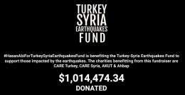 Hasan's fundraiser for victims of the earthquake in Turkey and Syria broke $1,000,000 after he donated another $20,000
