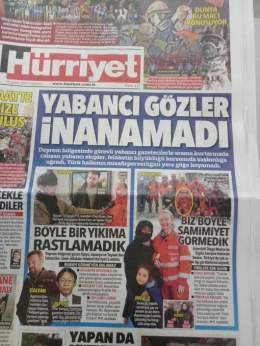 Front page media coverage in Turkey for the British rescue teams &amp; their dogs that did so much to save lives in the days after the earthquake. Well deserved praise #TurkishEarthquake @deborah_swann