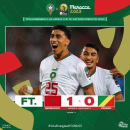 نهاية المقابلة بفوز المنتخب الوطني لأقل من 23 سنة أمام منتخب الكونغو بنتيجة هدف مقابل لا شيء    Full time !!  1-0   Guinea  Ghana  Congo   Another match, another  points to finish top of the table  #DimaMaghrib