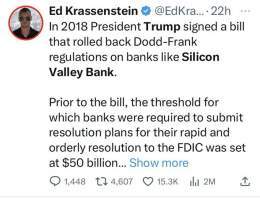 The DNC talking points must have been released this weekend. Apparently, the failure of ultra-woke Silicon Valley Bank isn&rsquo;t due to emphasis on DEI factors over creditworthiness of borrowers&hellip;it&rsquo;s Trump.