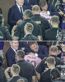 David Beckham and Messi after his winner for Inter Miami