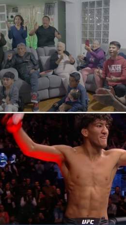 Raul Rosas Jr.'s family reacting to his debut win at #UFC282 is everything