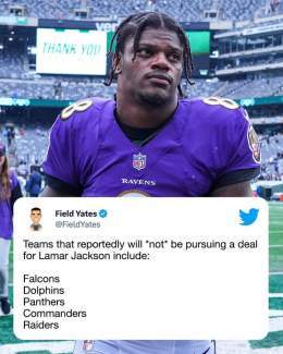 A number of teams have already expressed they will NOT be pursuing the former MVP Lamar Jackson    (h/t @FieldYates)