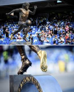 Napoli unveiled a Diego Maradona statue at the start of the season.  They are currently 7 points clear at the top of Serie A.  He's watching over them
