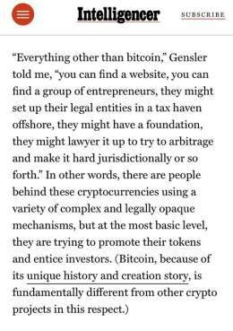 &ldquo;Everything other than #Bitcoin is a security.&rdquo;   Sounds like something Bitcoiners have been saying for a while now.