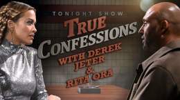 Did @derekjeter once wear a thong in public in front of thousands of people? Jimmy &amp; @RitaOra try to get to the bottom of it in True Confessions! #FallonTonight