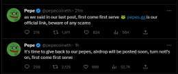 BREAKING   $PEPE JUST ANNOUNCED THEIR OFFICIAL AIRDROP. BEWARE OF ANY SCAMS, CLAIM NOW      $WAGMI #SquidGrow #PEPECOIN TO THE MOON #100x #CryptoUpdate #MongArmy #PSYOP #PEPEPISLOVE #PEPEARMY $TSUKA #TSUKA $TURBO #Pulsechain #Bitcoin $LHINU