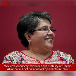 JUST IN: #BNNMexico Reports.   Mexico&rsquo;s economy minister Raquel Buenrostro says she does not believe events in Peru will affect the stability of the Pacific Alliance. #Mexico #Peru