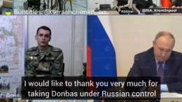 "We didn't fight in vain, the guys didn't die in vain", a wheelchaired soldier tells Putin.  Putin, without even looking at him: "you weren't afraid to fight for yourself".