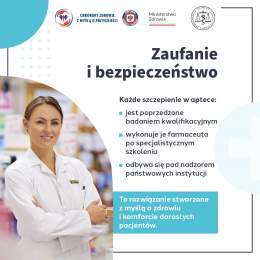 Szczepienia zalecane wykonywane w aptekach łączy dostępność świadczeń zdrowotnych z wysokimi standardami bezpieczeństwa. Szczepienia te: są poprzedzone badaniem kwalifikacyjnym wykonywane są przez przeszkolonych farmaceutów podlegają nadzorowi @GIF_G
