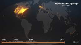 Look at this map showing where UFOs have been spotted all over the world.   Why is the US lighting up like a Christmas tree?