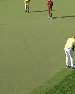 Dustin Johnson sinks a birdie putt, moving to 3 under and just one shot behind solo leader Bryson DeChambeau. He has 6 holes left to play. #PGAChamp