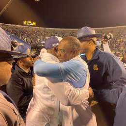 Coach Deion Sanders and Coach Eric Dooley embrace SWAC Postgame Championship Blake Levine