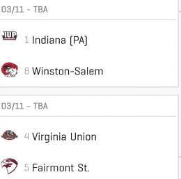 Virginia Union University receives at large bid NCAA DII Basketball Tournament will play Fairmont State   Winston Salem State University CIAA Champions will play Indiana PA