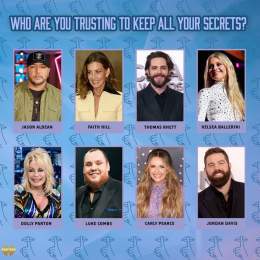 Who's keeping your secrets under lock and key ⁠  @Jason_Aldean @FaithHill @ThomasRhett @KelseaBallerini @DollyParton @lukecombs @carlypearce @JordanCWDavis   Listen here: