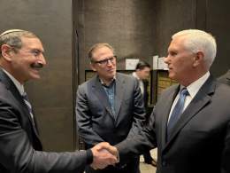 At the Israel Heritage Foundation book signing of former Vice President Mr. Pence in NYC. Rabbi Dr. Joseph Frager Executive Vice President of IHF welcomes Vice President Pence to the event!