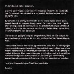 'WELL, IT'S BEEN A HELL OF A JOURNEY.'  JUST IN: Singer-songwriter Brendon Urie announces that Panic! At The Disco will be disbanding after 19 years. | | : Panic! At The Disco/Instagram via @HMallorcaINQ