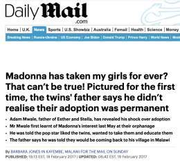 Adam Mwale, biological father to twins, Esther and Stella didn't realize Madonna would be whisking his daughters off permanently.