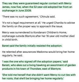 Remember the pattern I told you to take note of when David's father made that statement?   Read Mercy's family account, of what Madonna's camp allegedly told/tricked them to believe: