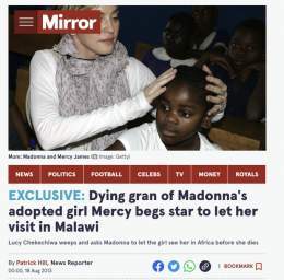 But, Madonna never took Mercy to visit the grandmother, despite the grandmother being on her death bed pleading for a visit. [absolutely SENT me to tears]