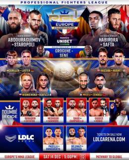 𝗝-𝟳 !   Samedi prochain 4 champions de la @PFLEurope seront couronn&eacute;s &agrave; la LDLC Arena tandis que @CedricDoumbe attribuera un contrat PFL &agrave; un combattant fran&ccedil;ais.   Une soir&eacute;e historique en perspective... attention 
