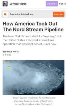 Взрывчатку под &laquo;Северный поток&raquo; заложили водолазы из США, &mdash; Сеймур Херш &laquo;Взрывчатку под газопроводы "Северный поток" 1 и 2 заложили водолазы США под прикрытием учений НАТО, а активировали её норвежцы&raquo;. Приказ отдал Салли