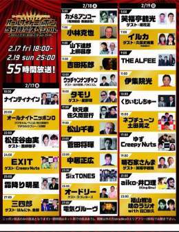 本日夜6時からSTART  #オールナイトニッポン 55時間スペシャル 【ほぼタイムフリーですが 聴きたいパーソナリティー】(一部)  松任谷由実　山下達郎 吉田拓郎　　タモリ ウッチャンナンチャン 松山千春　　中居正広 電気グルーヴ 伊集院光 明石家さんま