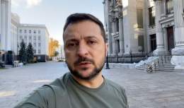 Zelensky recorded a video address outside the President&rsquo;s Office building in central Kyiv &ndash; only blocks away from where some of the missiles hit.