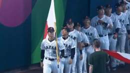 Tomorrow, they'll be teammates again.  Tonight, Shohei Ohtani and Mike Trout lead opposing teams onto the #WorldBaseballClassic field.