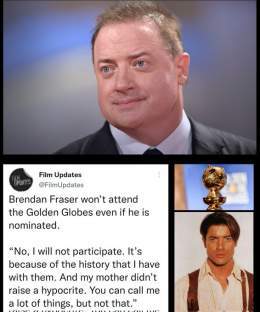 The vile man who assaulted Brendan Fraser in 2003 and blacklisted him off getting roles was the former President of HFPA, Philip Berk.  Golden Globes are HFPA (hollywood foreign press association), HFPA denied his sexual harassment claim back then to