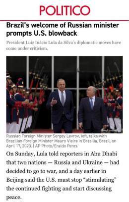 &ldquo;As for the process in Ukraine, we are grateful to our Brazilian friends for their excellent understanding of this situation&rsquo;s genesis. We are grateful (to them) for striving to contribute to finding ways to settle it,&rdquo; Lavrov said,