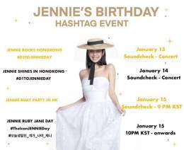 Please take note of the time table today.  January 15 | Soundcheck - 9 PM KST JENNIE BDAY PARTY IN HK     January 15 | 10 PM KST - onwards JENNIE RUBY JANE DAY #.TheIconJENNIEDay #.오늘생일인_걔가_나야_제니  TWO DIFFERENT SETS FOR TODAY. Please do not get confu