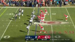 From earlier: Patrick Mahomes found out just exactly how fast #Seahawks rookie Tariq Woolen is.