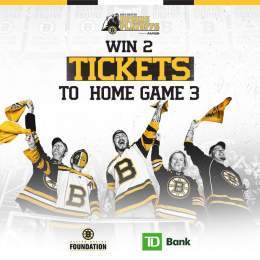 Purchase raffle tickets for a chance to win 2 tickets to home game three of the 2023 Playoffs presented by @rapid7!  Proceeds support the #NHLBruins Foundation in their effort to enrich the lives of all in our community. Raffle runs through 4/25 at 5