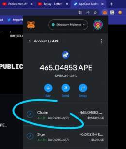 LOL im so bullish on $APE, just claimed $950 from their first public airdrop?!      $ARB $SUI $DAVE #Stablecoin $VOLT $SPX $SPY #bullrun $LINK $HEX $QNT $OP #Bitcoin #BinanceUS #cryptocurrency #MemeCoins $APE $MONG $PLANET $INU $WOJAK $GALA $MANA&hel