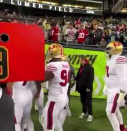 #49ers Jimmie Ward rips apart a sign from a trolling Seattle fan    An absolute legend