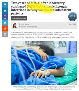 Mandated products failing to protect against rare MIS-C in children.  Preloading with ill-advised genetic code for Spike may make risks worse since CDC says 75% of kids have already been through the illness and recovered.  MIS-C means ICU, ventilator