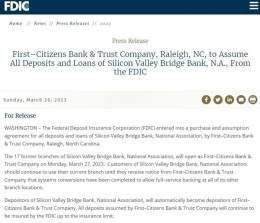 First Citizens Bank agrees to buy Silicon Valley Bank for $500 Million dollars, per the FDIC